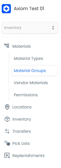 Material Groups menu