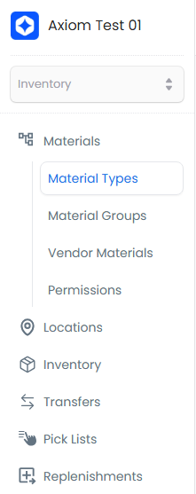 Material Types menu