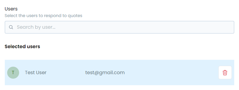 Assigning users to RFQ setting