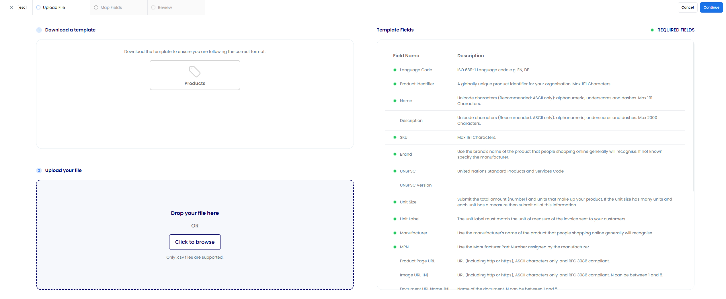Uploading CSV file