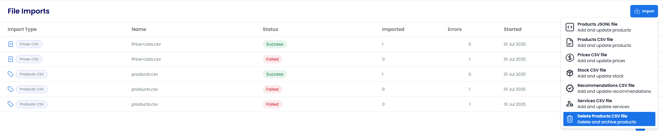 Deleting products