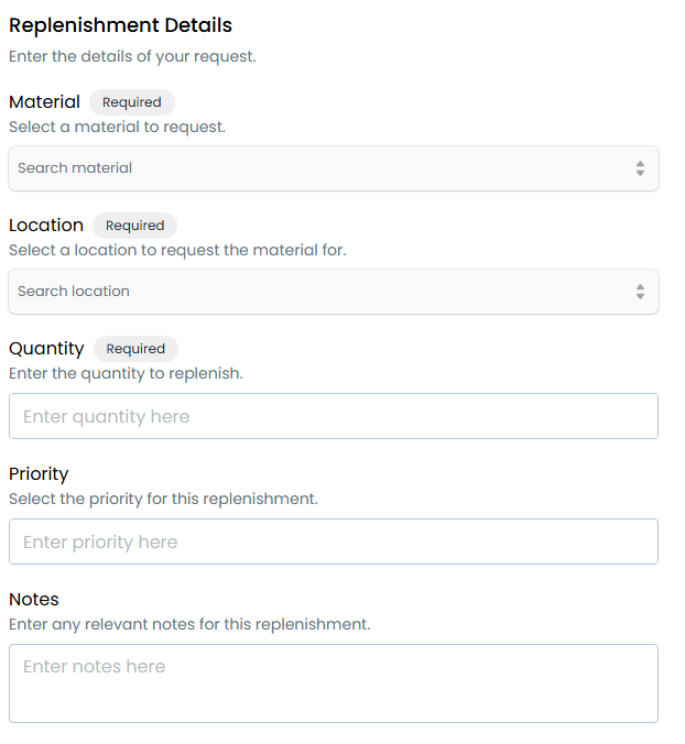 Replenishment form