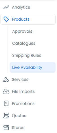 Live Availability menu