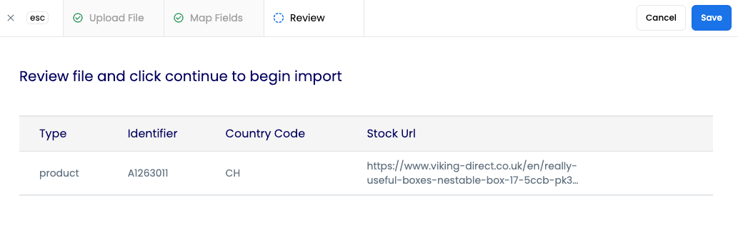 Example of stock URL in CSV file