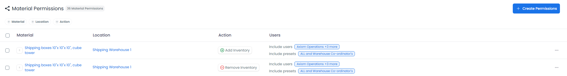 Create permissions button