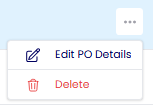 Purchase order management interface showing editable PO details