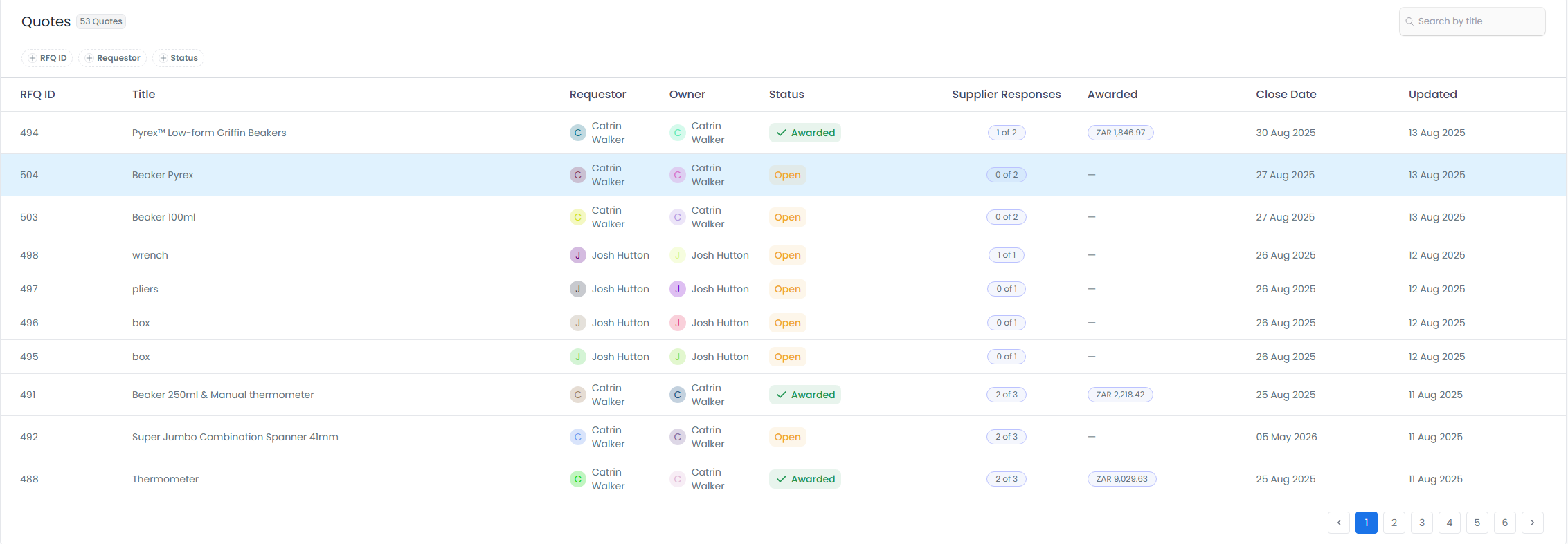 Filtered results view