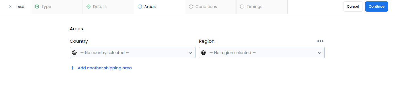 Selecting shipping areas