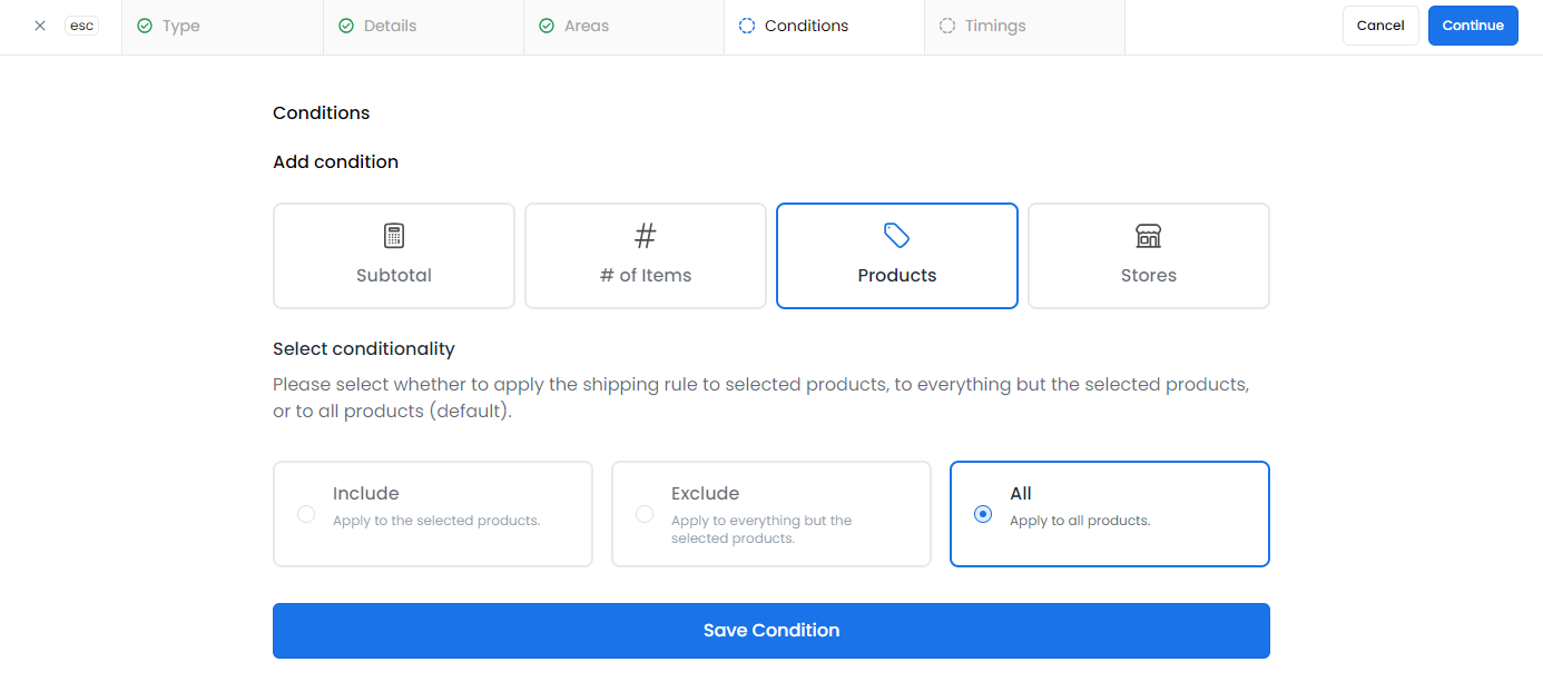 Adding shipping conditions