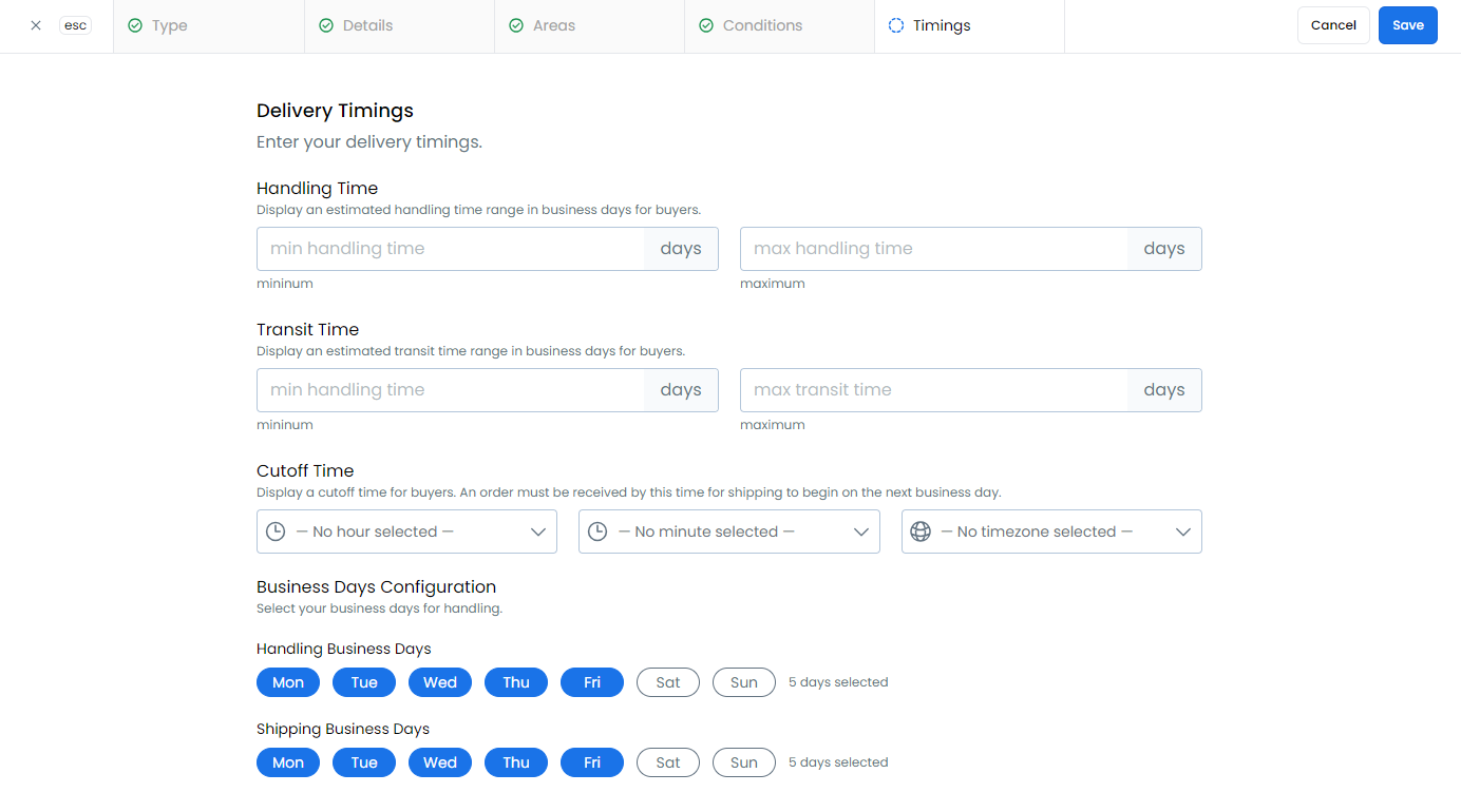 Configuring delivery timings
