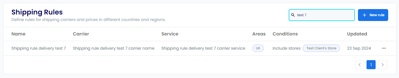 Searching shipping rules