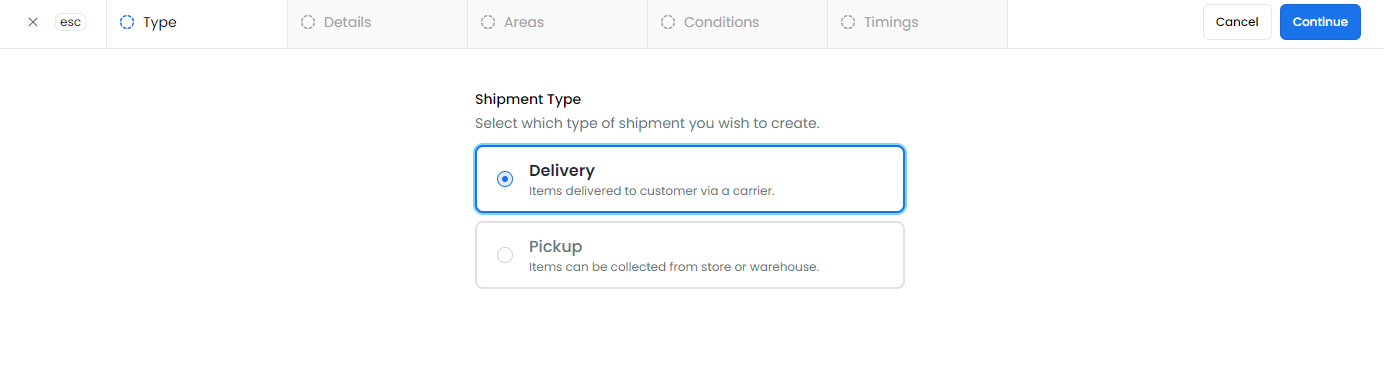 Selecting shipment type