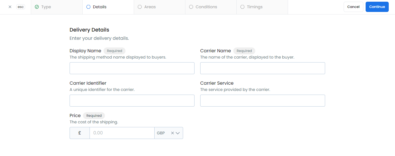 Entering delivery details
