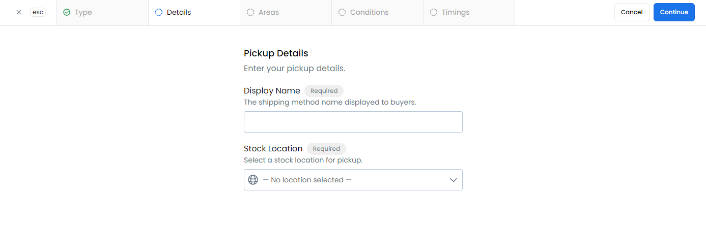Entering pickup details