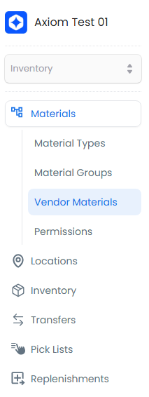 Vendor Materials menu